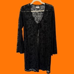 90's vintage black sheer glittery floral y2k duster LARGE byer too!